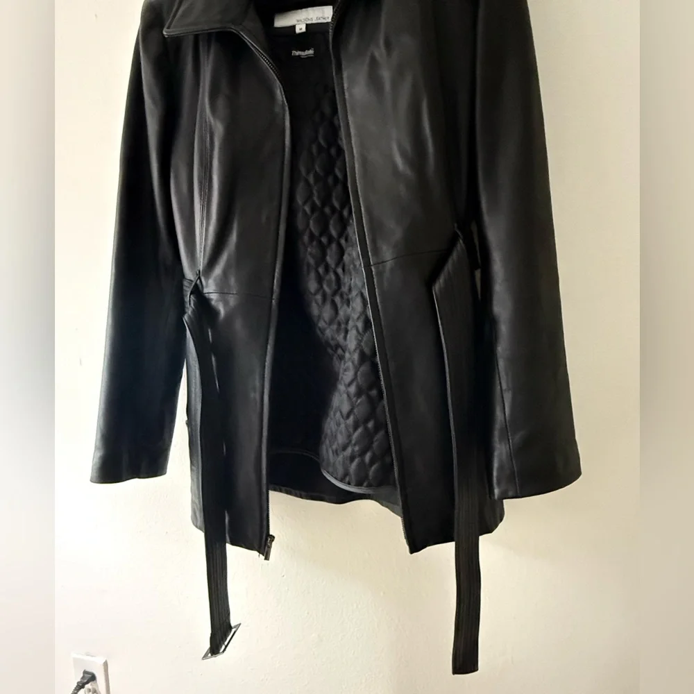 Wilson’s Black Leather Belted Jacket - Size M - Picture 4 of 16
